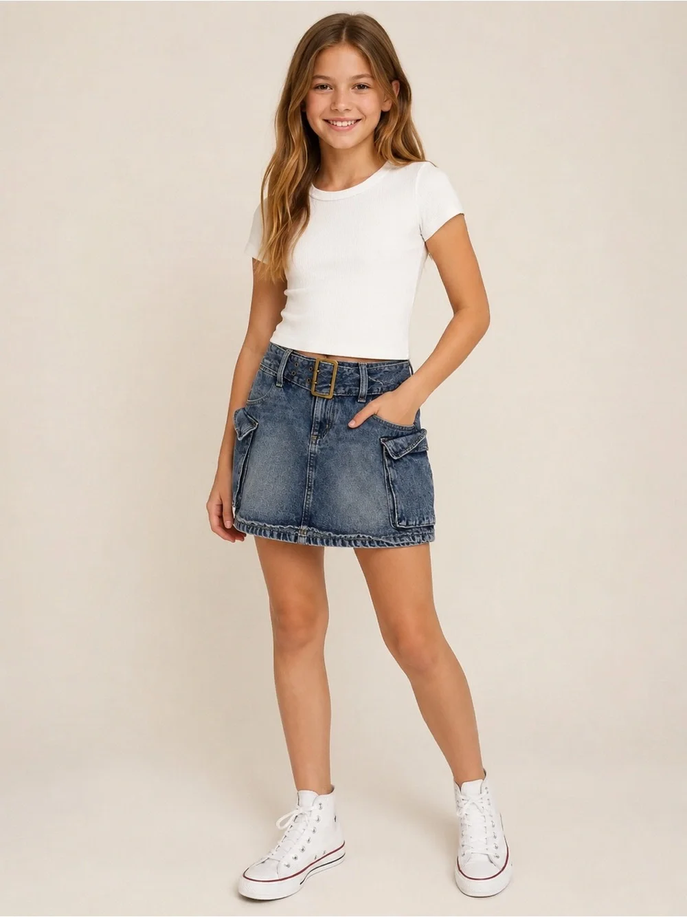 Justice Embroidered Denim Skirt in Blue with Gold Accent SZ 14